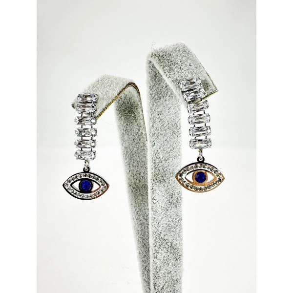 Gümüş Taşlı Göz Detaylı Küpe